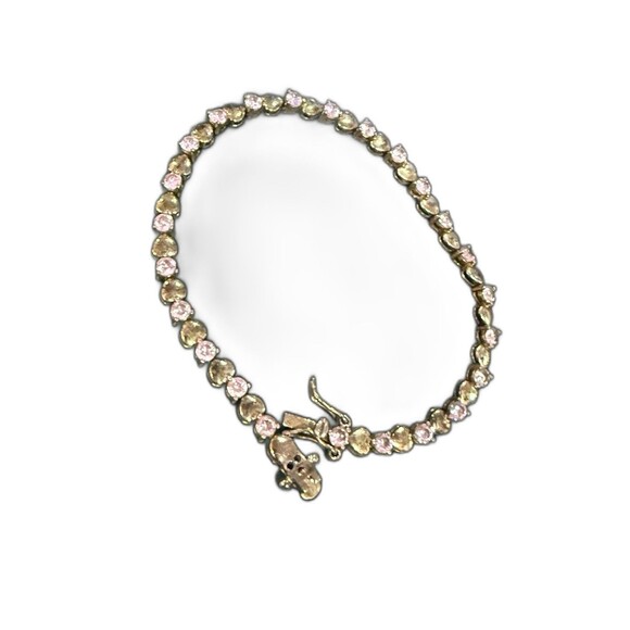 BGZ 925 Sterling Silver Pink Cubic Zirconia Tennis Bracelet 7.5” Box Clasp - Picture 1 of 10